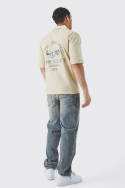 boohooMAN Dropped Revere Poplin Automobile Club Shirt | UK| Shirts