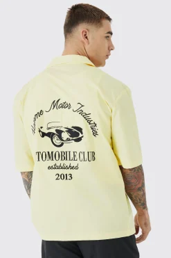boohooMAN Dropped Revere Poplin Automobile Club Shirt | UK| Shirts