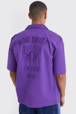 boohooMAN Dropped Revere Poplin Worldwide Club Shirt | UK| Shirts