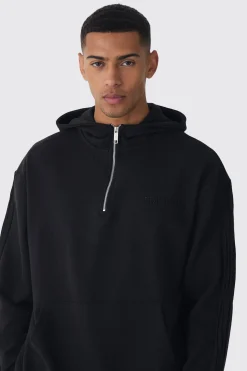 boohooMAN EDITION Oversized Heavyweight 1/4 Zip Pintuck Hoodie | UK| Hoodies & Sweatshirts