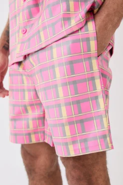 boohooMAN Elastic Waist Check Pu Relaxed Short | UK| Sets & Co-Ords