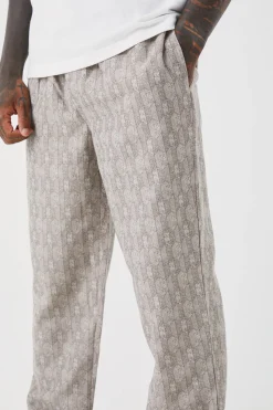boohooMAN Elastic Waist Straight Woven Geo Trouser | UK| Trousers|Sets & Co-Ords