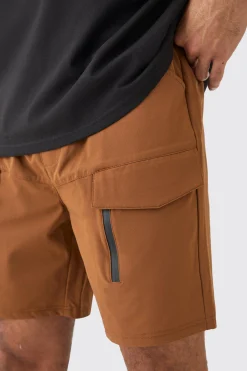 boohooMAN Elasticated Relaxed Technical Stretch Cargo With Zip | UK| Shorts