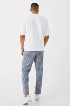 boohooMAN Elasticated Tapered Pintuck Dogstooth Trousers | UK| Trousers