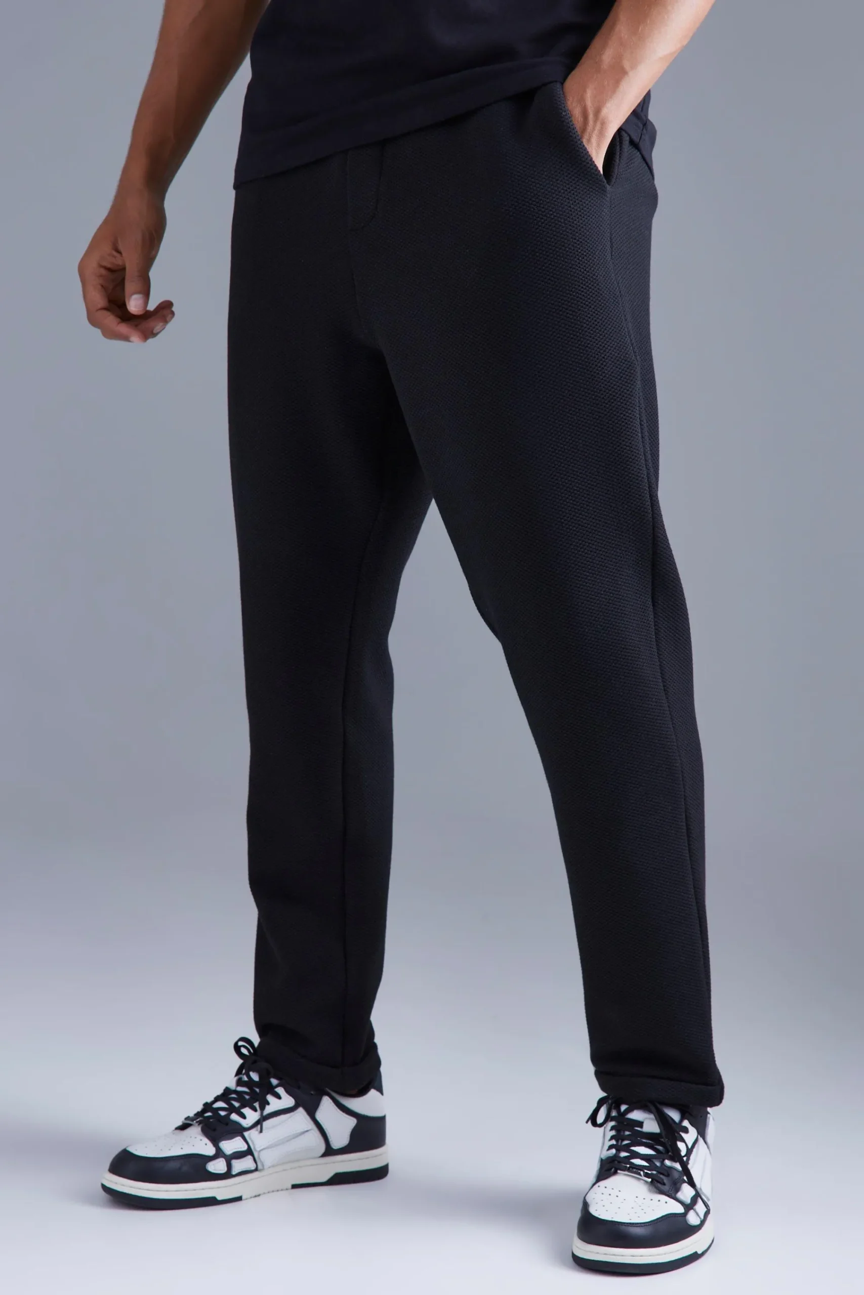 boohooMAN Elasticated Tapered Textured Smart Trousers | UK| Trousers
