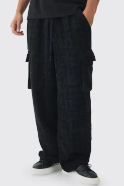 boohooMAN Elasticated Waist Baggy Boucle Cargo Pocket Trousers | UK| Trousers