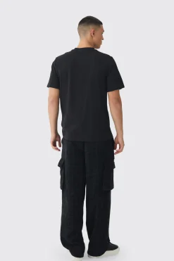 boohooMAN Elasticated Waist Baggy Boucle Cargo Pocket Trousers | UK| Trousers