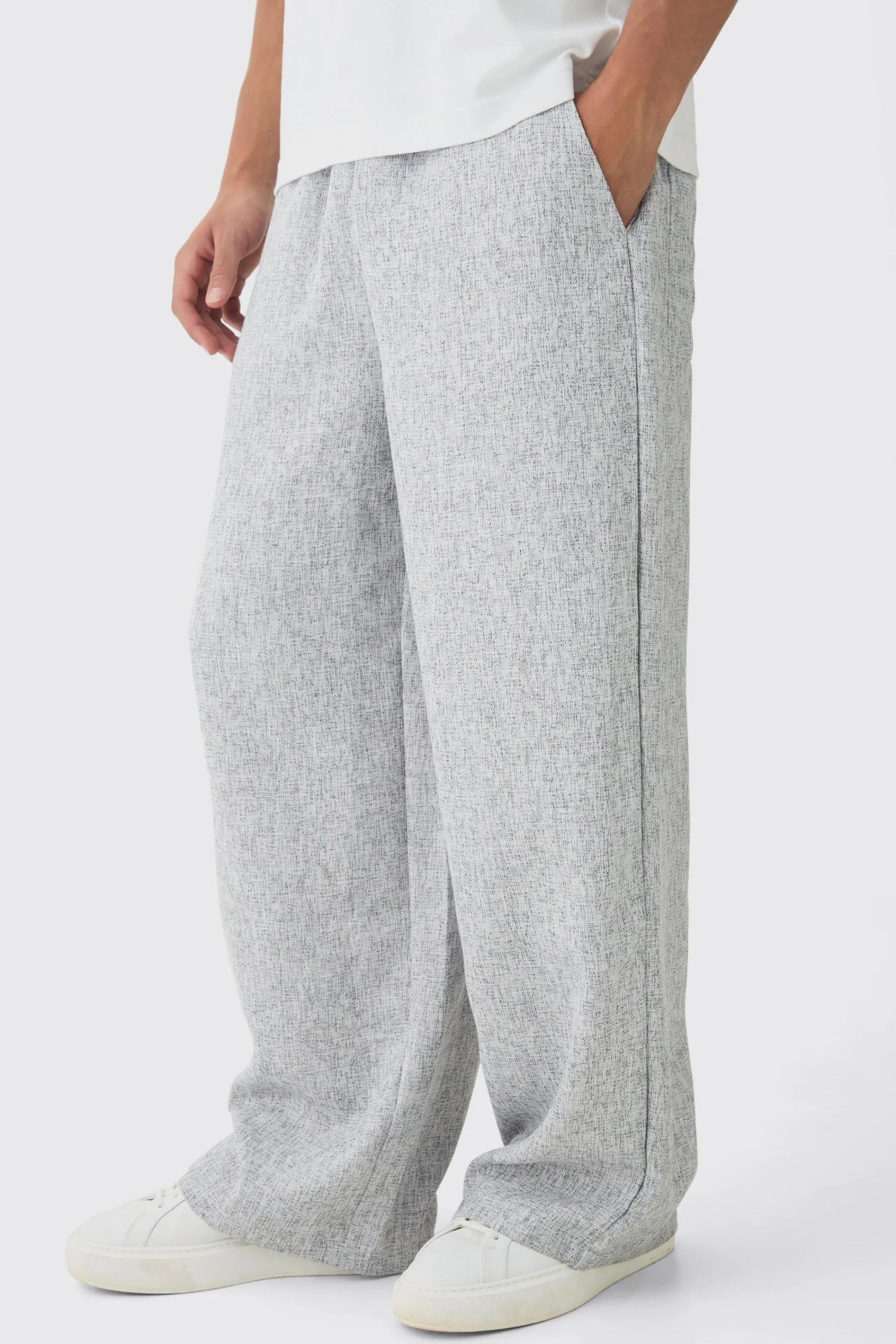 boohooMAN Elasticated Waist Baggy Textured Rope Drawcord Trousers | UK| Trousers