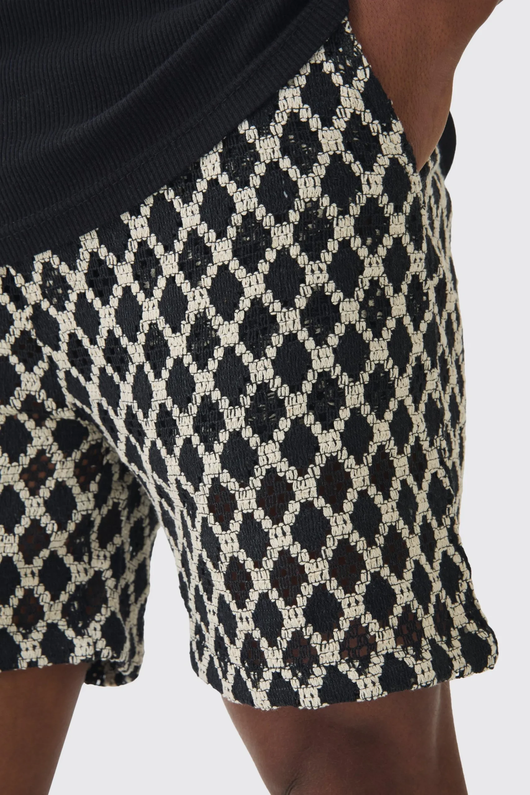 boohooMAN Elasticated Waist Diamond Crochet Bermuda Shorts | UK| Shorts