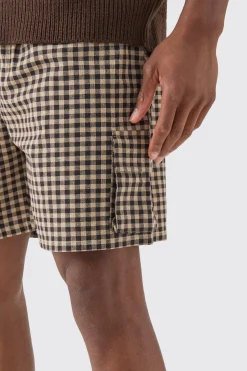 boohooMAN Elasticated Waist Gingham Check Linen Look Relaxed Short In | UK| Shorts