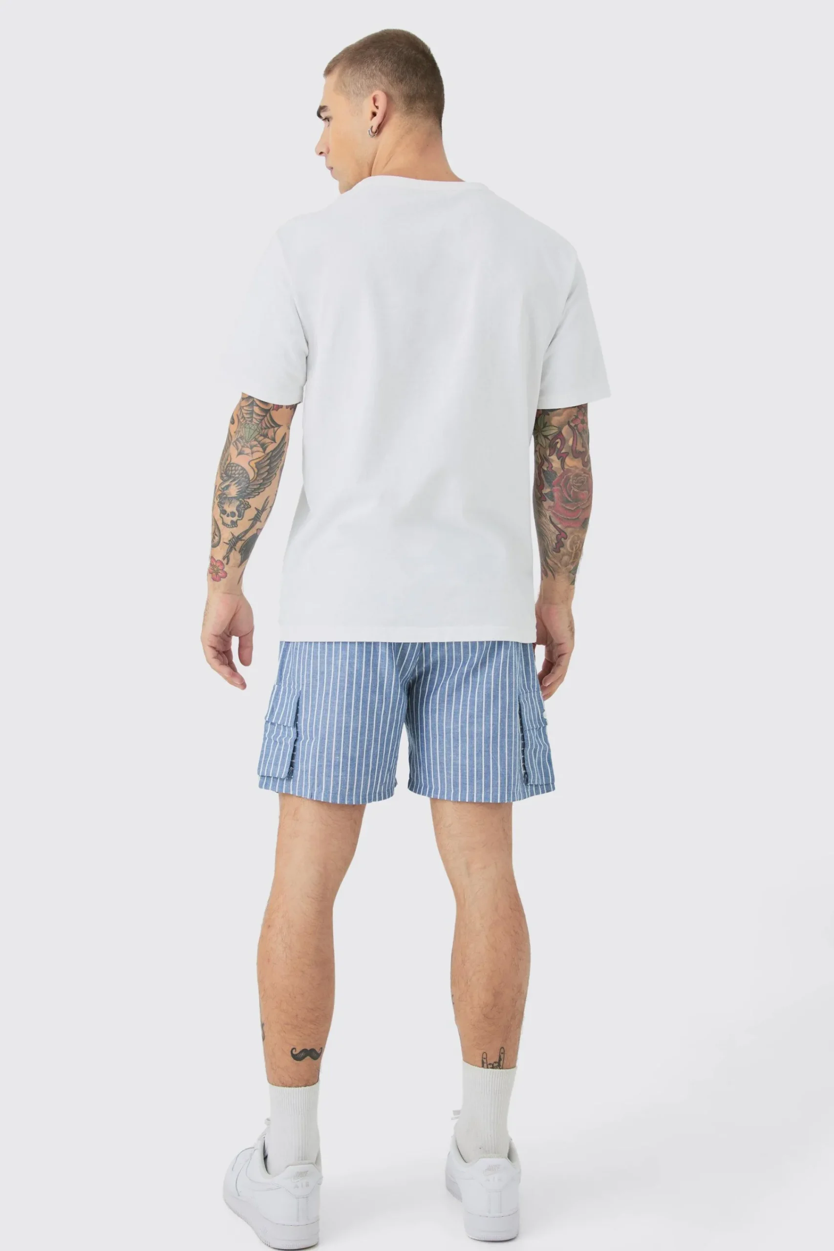 boohooMAN Elasticated Waist Pinstripe Linen Look Short In | UK| Shorts