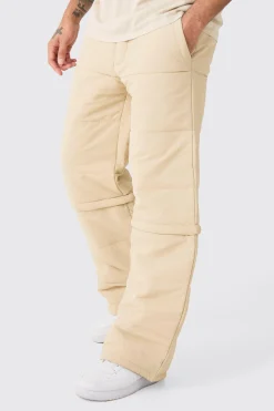 boohooMAN Elasticated Waist Quilted Zip Off Wide Leg Trousers | UK| Trousers