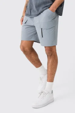 boohooMAN Elasticated Waist Relaxed Technical Stretch Cargo With Zip | UK| Shorts