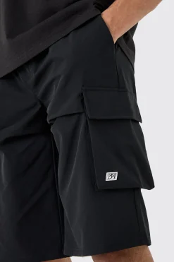 boohooMAN Elasticated Waist Relaxed Technical Stretch Short With Branding | UK| Shorts