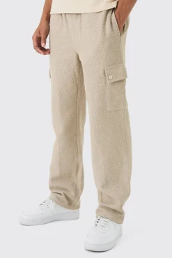 boohooMAN Elasticated Waist Relaxed Herringbone Textured Cargo Trousers | UK| Trousers|Cargos
