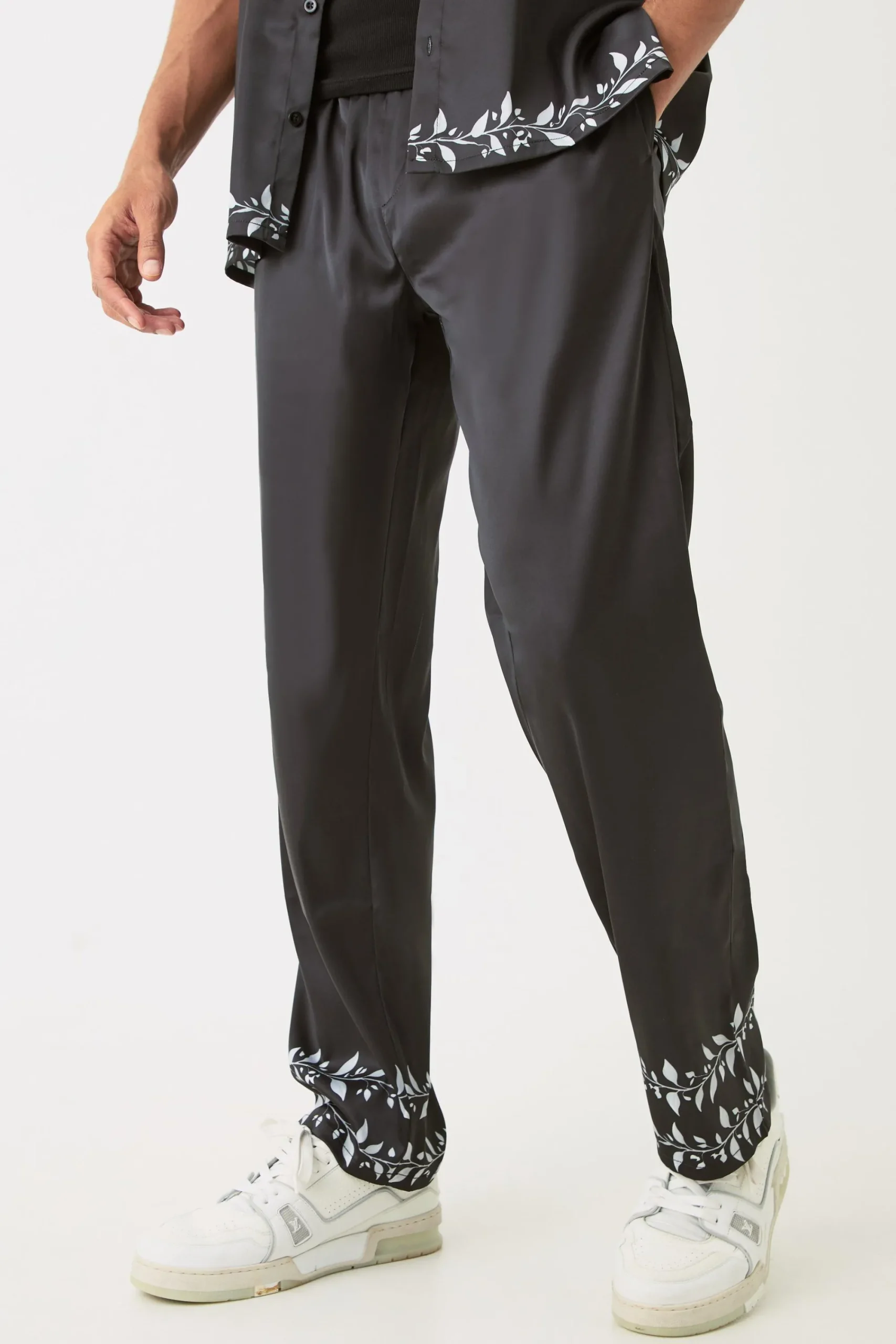 boohooMAN Elasticated Waist Satin Hem Detail Straight Trouser | UK| Sets & Co-Ords