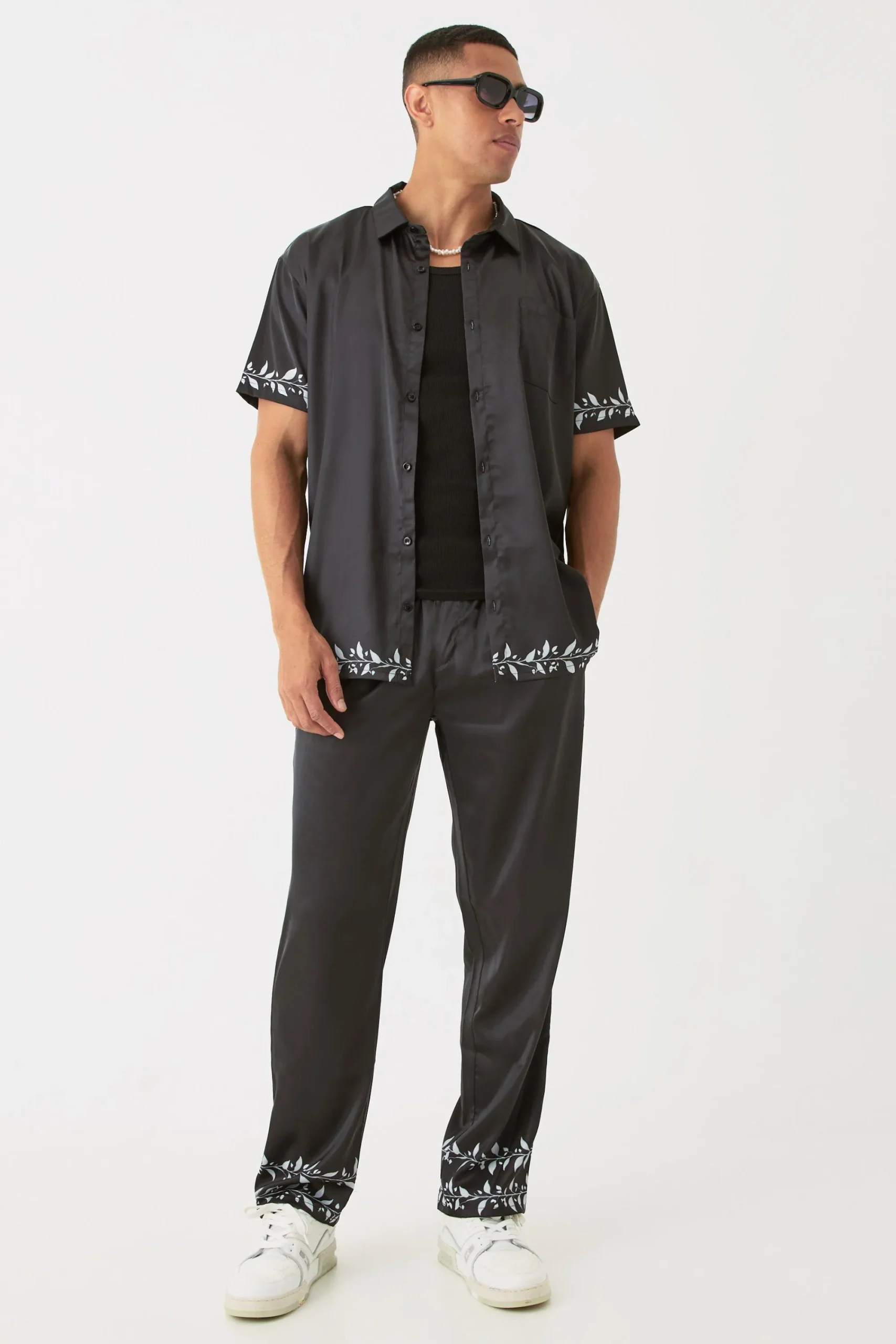 boohooMAN Elasticated Waist Satin Hem Detail Straight Trouser | UK| Sets & Co-Ords