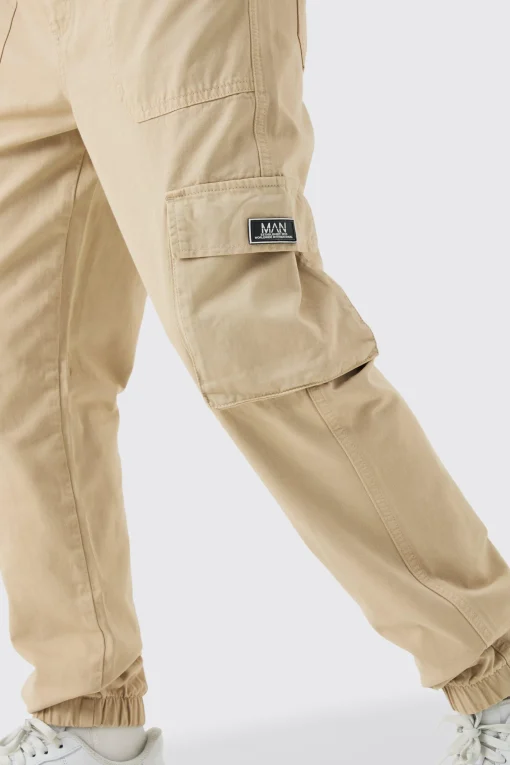 boohooMAN Elasticated Waist Slim Fit Badge Cargo Jogger | UK| Trousers|Cargos