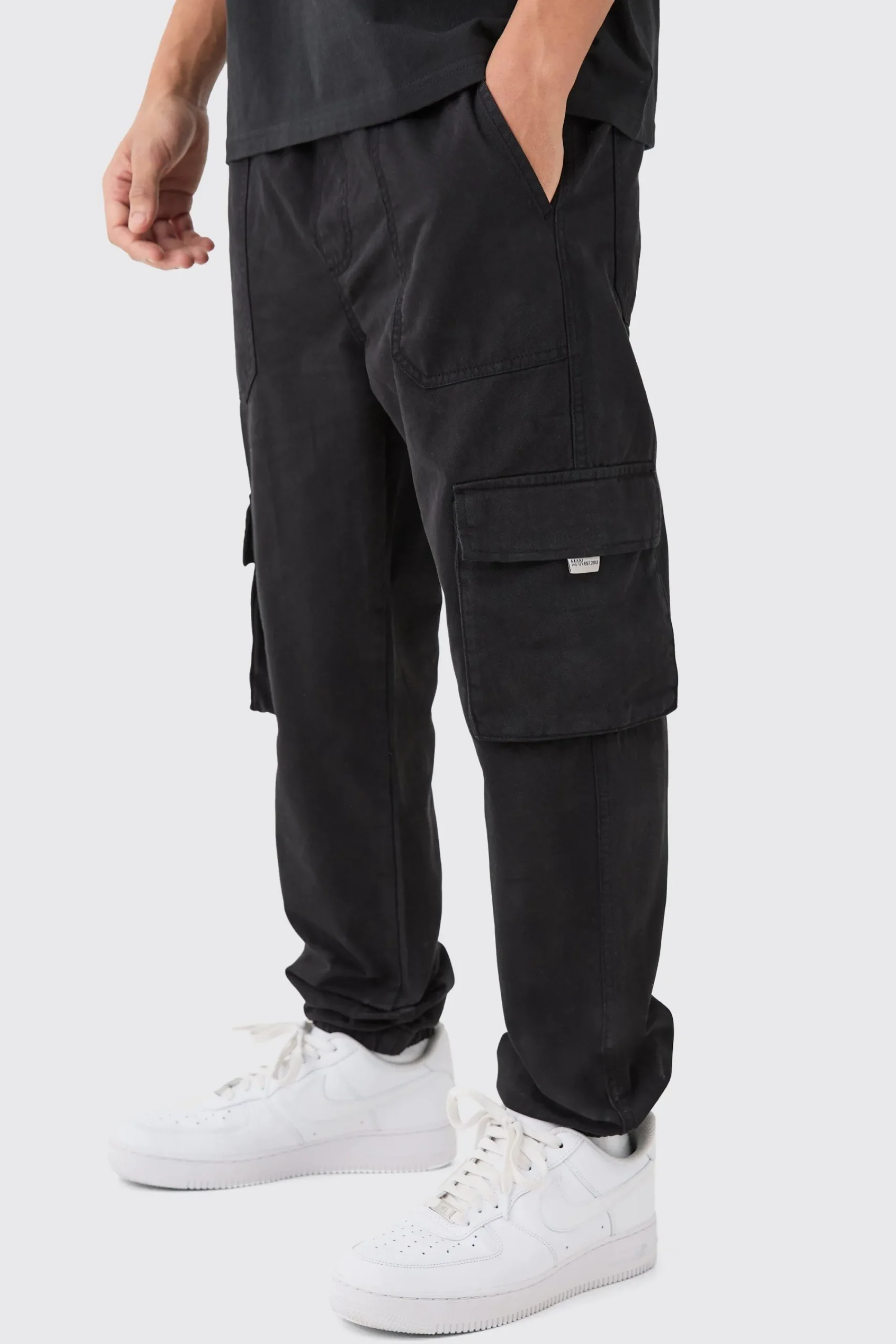 boohooMAN Elasticated Waist Slim Fit Branded Cargo Jogger | UK| Trousers|Cargos