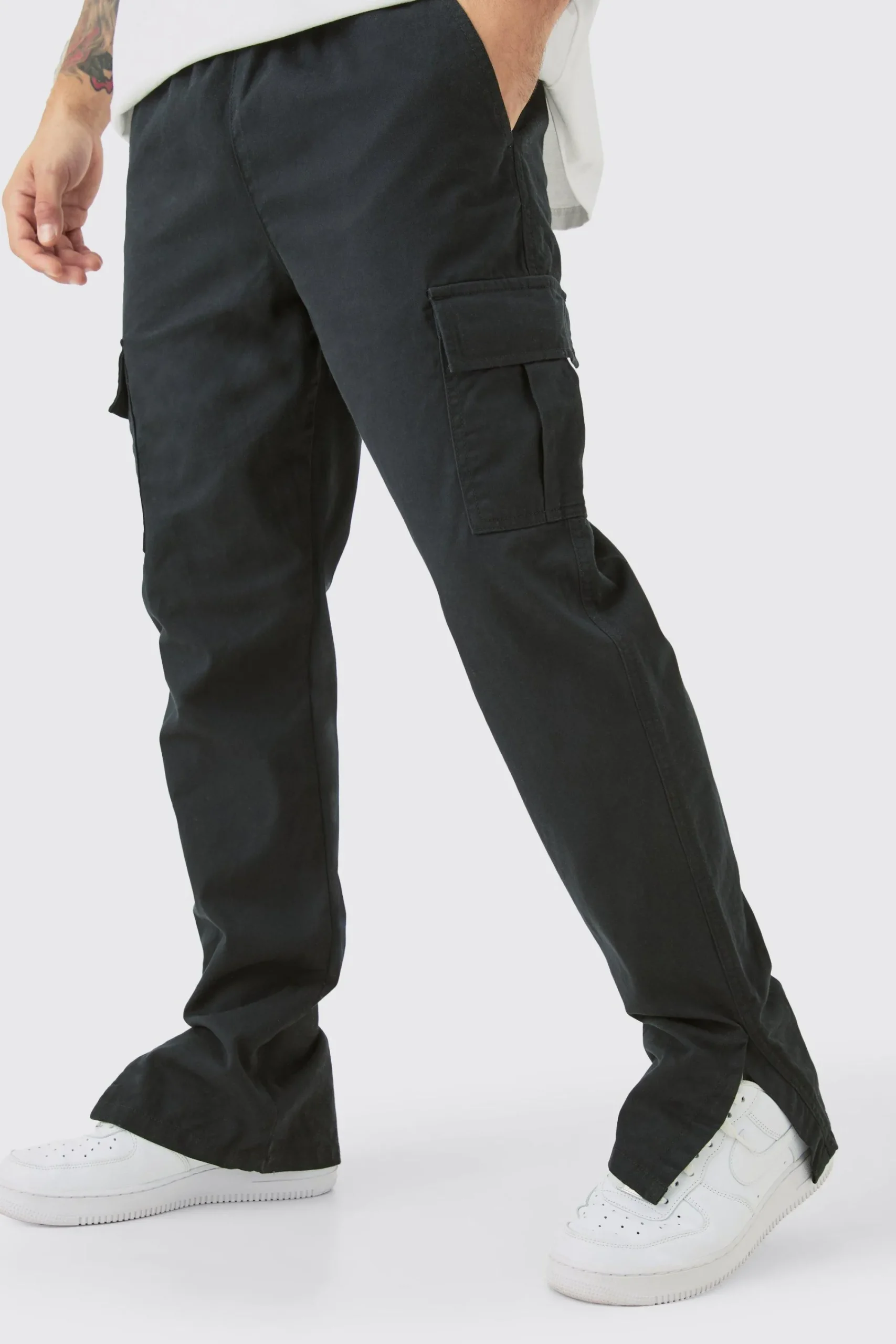 boohooMAN Elasticated Waist Slim Fit Cargo Split Hem Trouser | UK| Trousers|Cargos