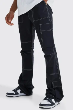 boohooMAN Elasticated Waist Slim Flare Contrast Stitch Cargo Trouser | UK| Trousers|Cargos