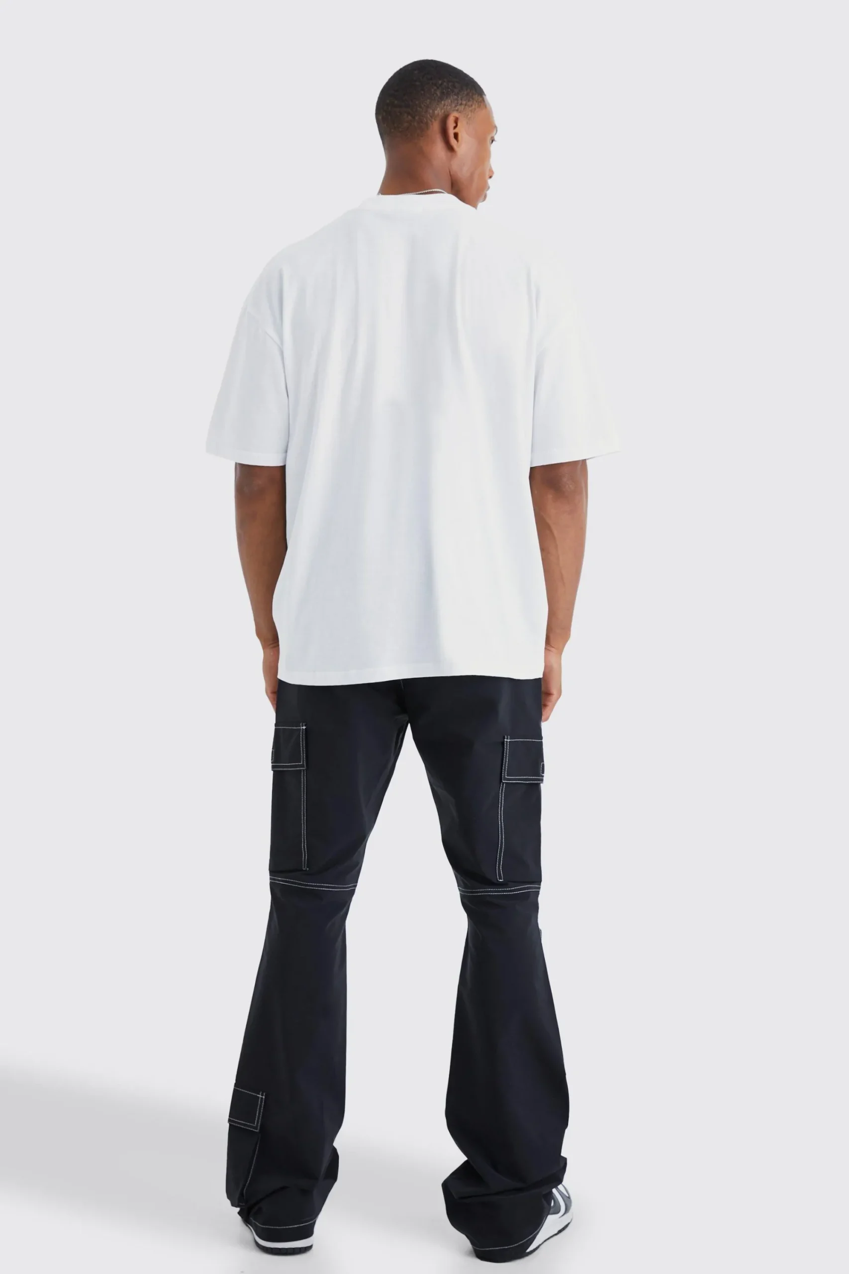 boohooMAN Elasticated Waist Slim Flare Contrast Stitch Cargo Trouser | UK| Trousers|Cargos