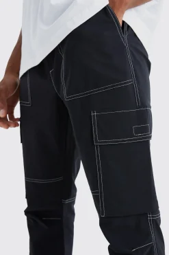 boohooMAN Elasticated Waist Slim Flare Contrast Stitch Cargo Trouser | UK| Trousers|Cargos