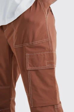 boohooMAN Elasticated Waist Slim Flare Contrast Stitch Cargo Trouser | UK| Trousers|Cargos