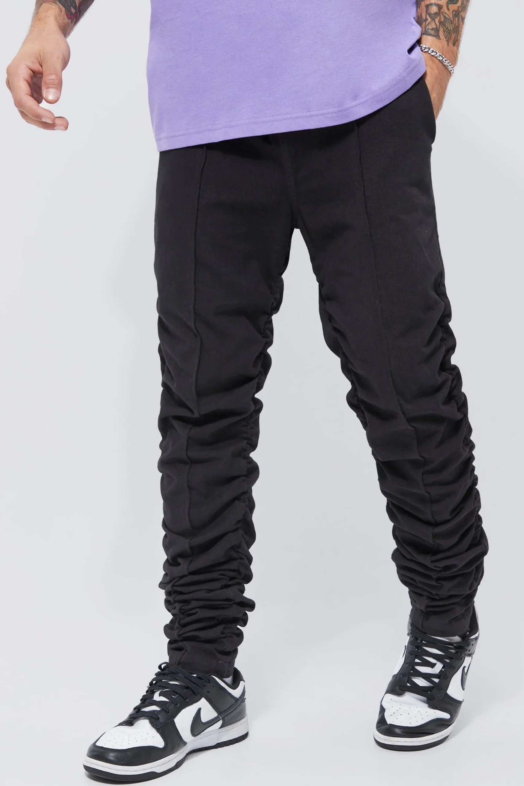 boohooMAN Elasticated Waist Straight Fit Ruched Trouser | UK| Trousers