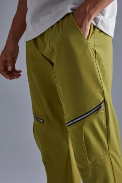 boohooMAN Elasticated Waist Straight Technical Stretch Panel Trouser | UK| Trousers