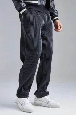 boohooMAN Elasticated Waist Straight Fit Pu Trousers | UK| Trousers