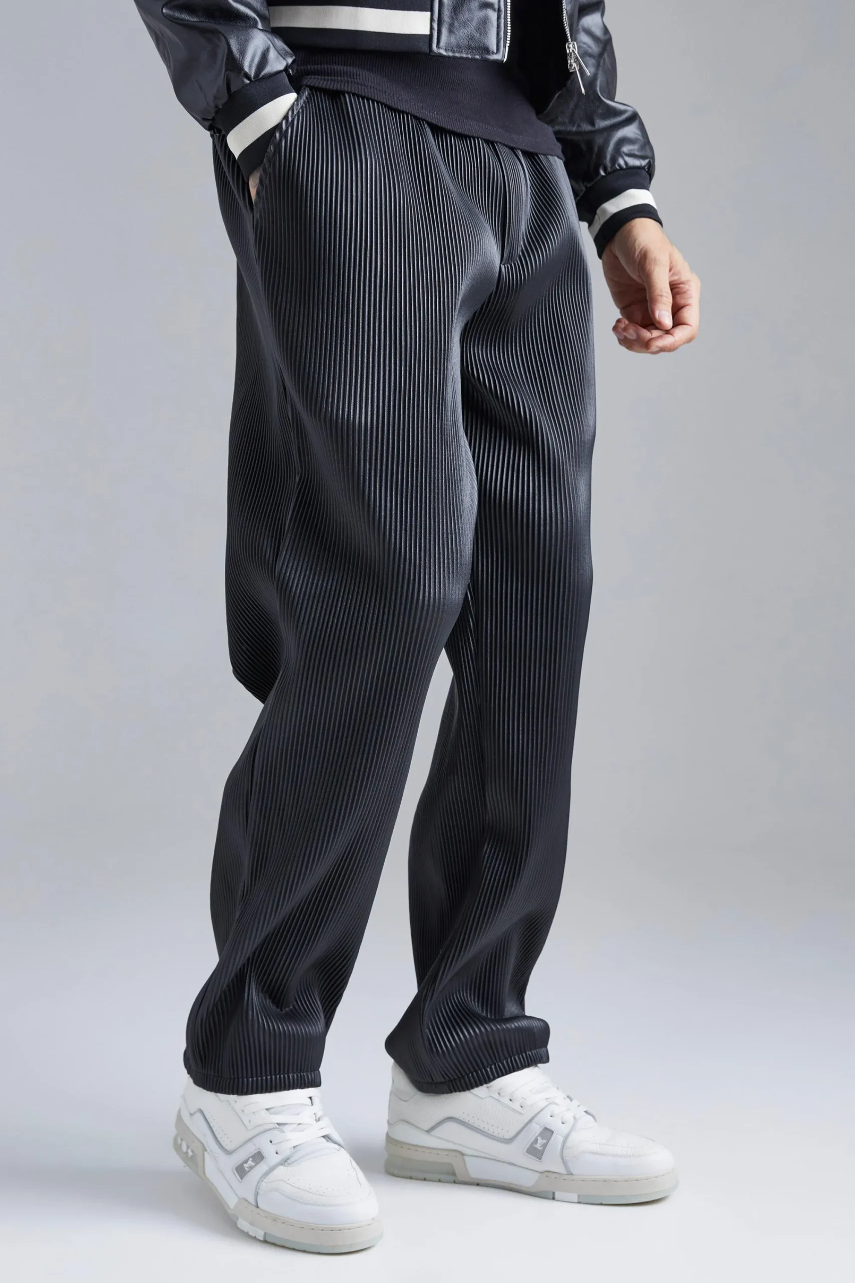 boohooMAN Elasticated Waist Straight Fit Pu Trousers | UK| Trousers