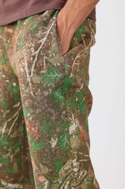 boohooMAN Elasticated Waist Straight Leg Camo Tapestry Trouser | UK| Trousers