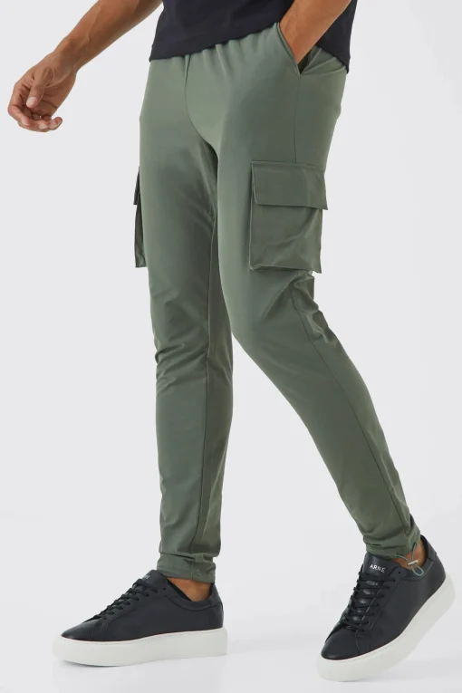 boohooMAN Elasticated Waist Technical Stretch Skinny Cargo Trouser | UK| Trousers|Cargos