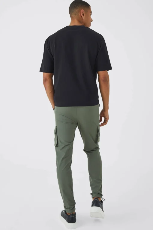 boohooMAN Elasticated Waist Technical Stretch Skinny Cargo Trouser | UK| Trousers|Cargos