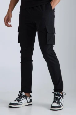 boohooMAN Elasticated Waist Technical Stretch Skinny Cargo Trouser | UK| Trousers|Cargos