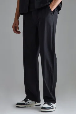 boohooMAN Elasticated Waist Technical Stretch Relaxed Pintuck Trouser | UK| Trousers