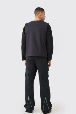 boohooMAN Elasticated Waist Zip Hem Flared Cargo Trousers | UK| Trousers|Cargos