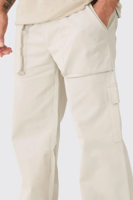 boohooMAN Elasticated Waist Zip Hem Flared Parachute Cargo Trousers | UK| Trousers|Cargos