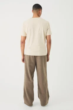 boohooMAN Elasticated Wide Leg Brushed Melton Trousers | UK| Trousers