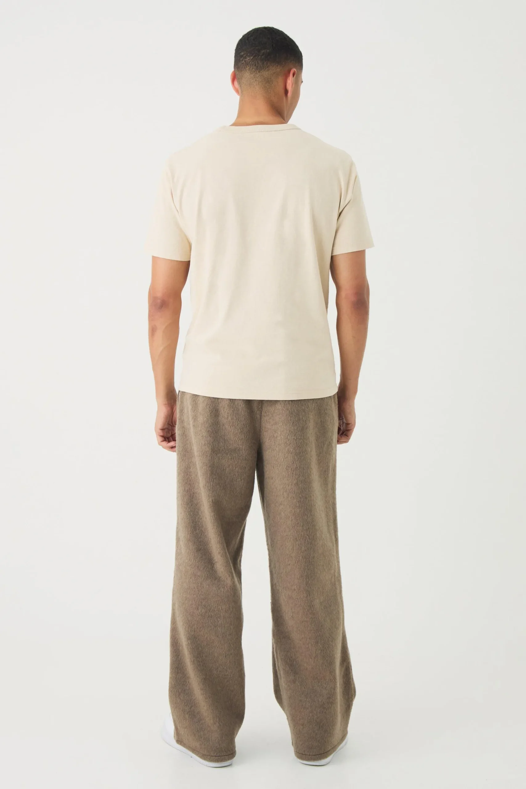 boohooMAN Elasticated Wide Leg Brushed Melton Trousers | UK| Trousers