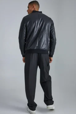 boohooMAN Embossed Pu Varsity Jacket With Badge | UK| Coats & Jackets