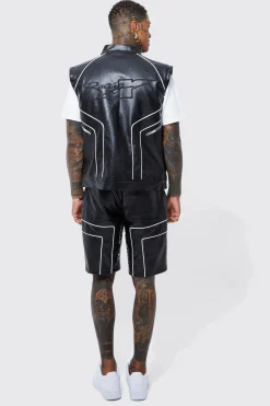 boohooMAN Embroidered Pu Moto Gilet | UK| Coats & Jackets