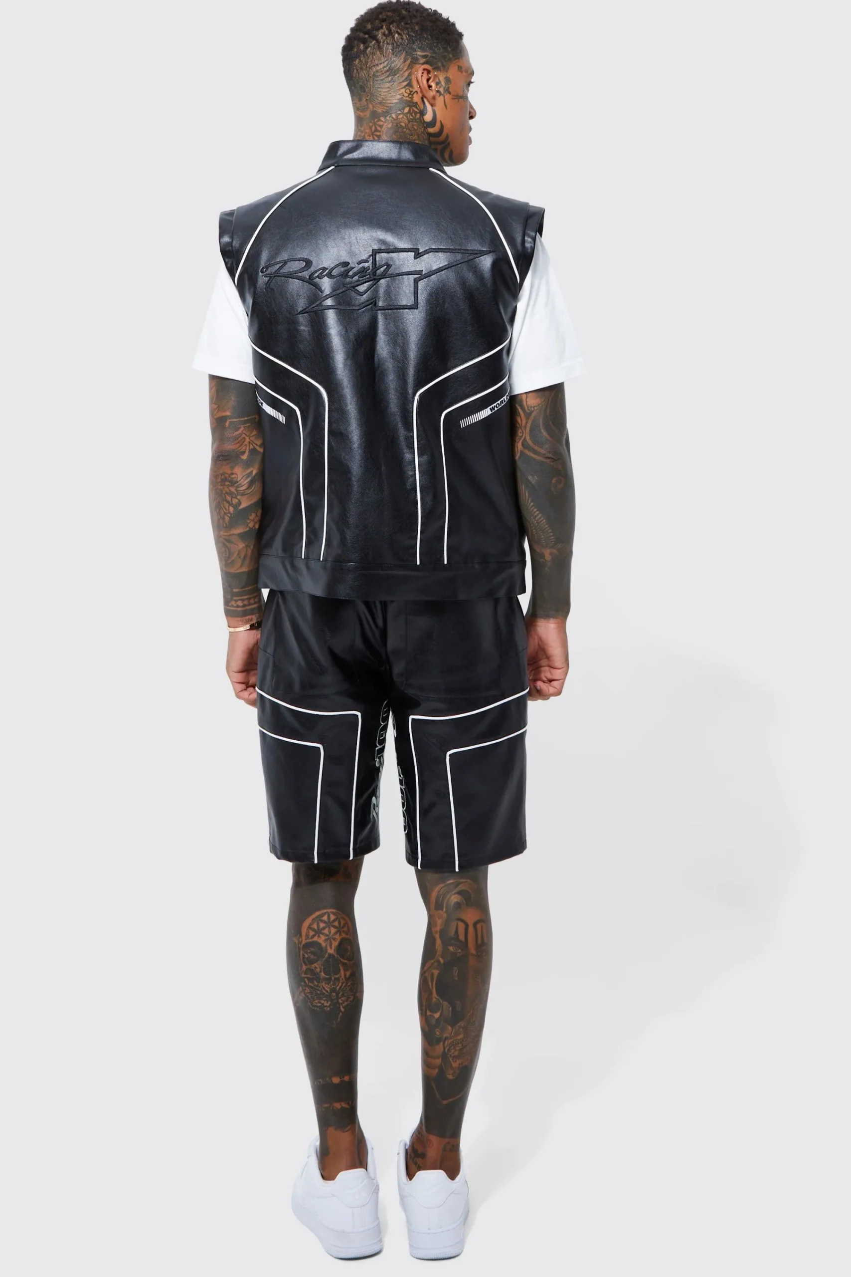 boohooMAN Embroidered Pu Moto Gilet | UK| Coats & Jackets