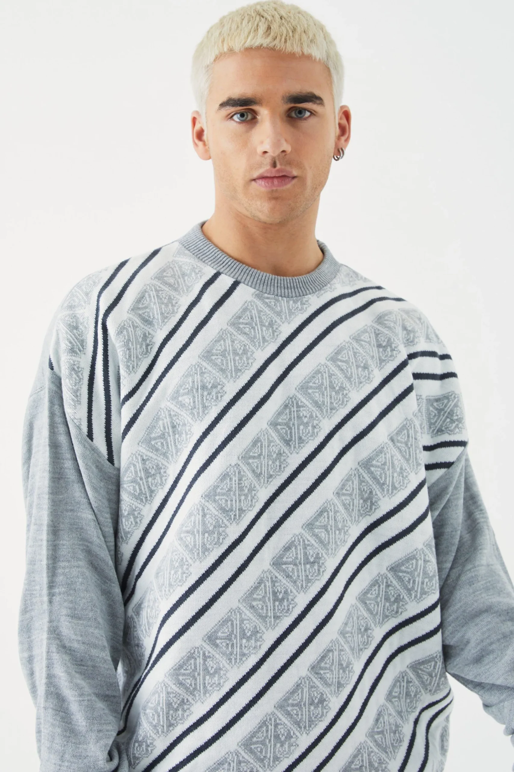 boohooMAN Extended Neck Monogram Knitted Jumper | UK| Knitwear