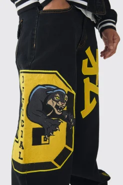 boohooMAN Extreme Baggy Rigid Varsity Applique Jeans | UK| Jeans