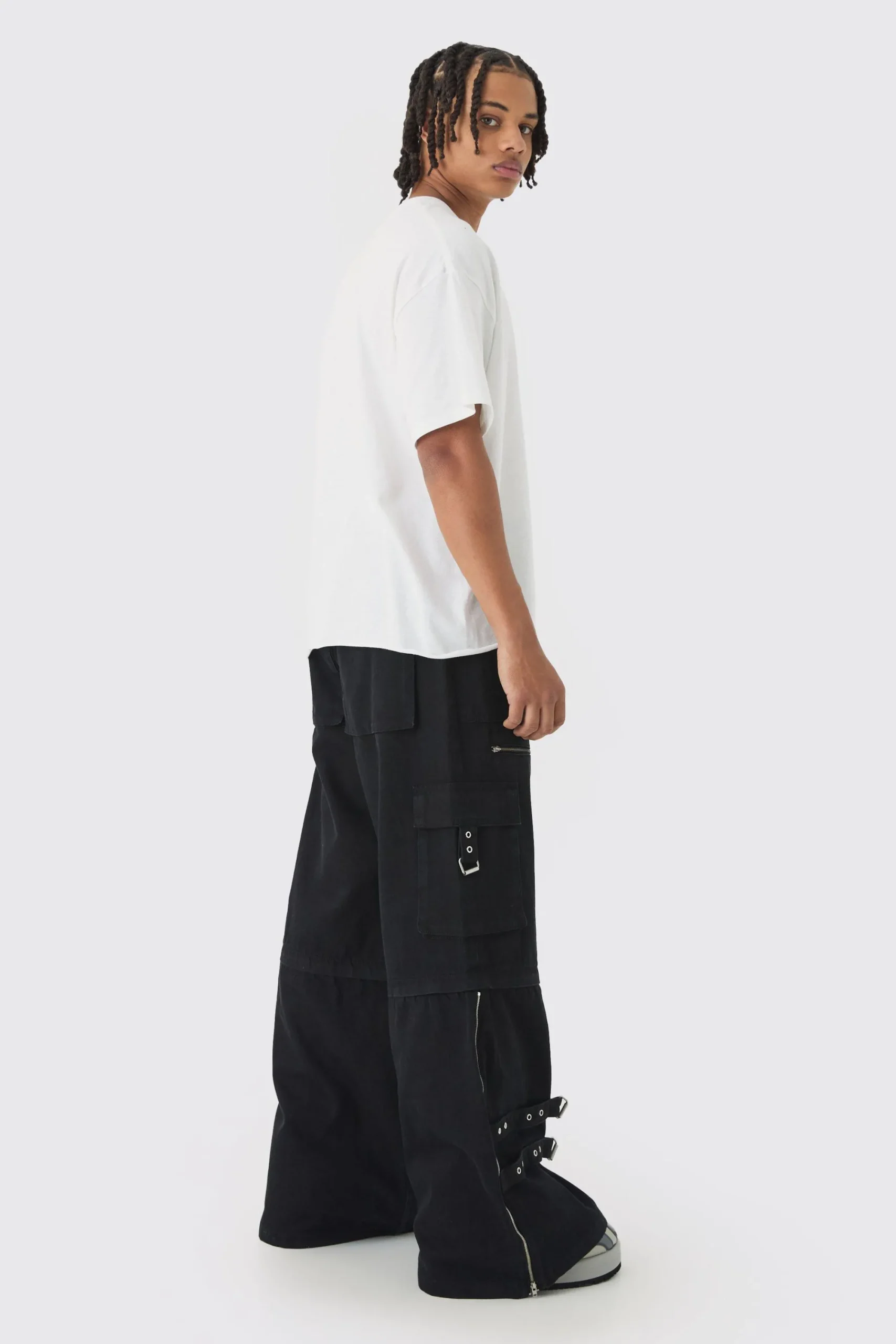 boohooMAN Extreme Baggy Silver Hardware Cargo Jeans | UK| Jeans