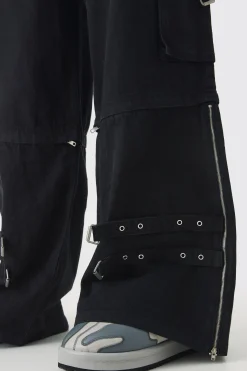 boohooMAN Extreme Baggy Silver Hardware Cargo Jeans | UK| Jeans