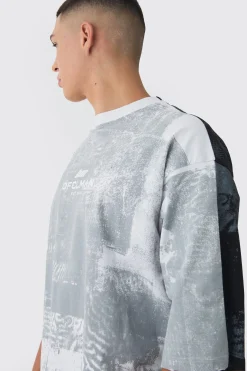 Extreme Heavyweight Oversized Heavyweight Spliced Printed T-Shirt | UK^boohooMAN Best