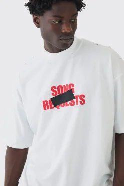 Extreme Oversized Heavyweight Washed Printed Distressed T-shirt | UK^boohooMAN Online